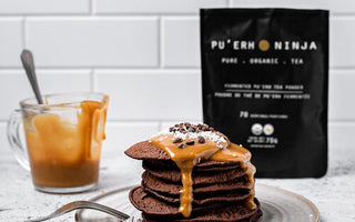 CHOCOLATE OAT PANCAKES WITH PU'ERH CARAMEL