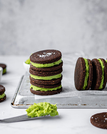 CHOCOLATE COOKIE SANDWICHES WITH MATCHA BUTTER CREAM