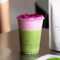 Matcha latte with Matcha Ninja matcha and pink matcha